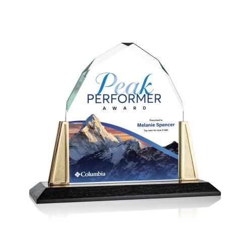 Awards and Plaques - Crystal Trophies - Crespo Full Color Gold Peaks Crystal Trophy