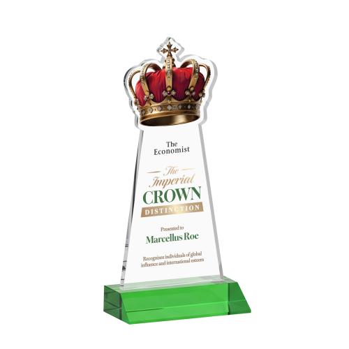 Awards and Plaques - Crystal Trophies - Crown Full Color Green Unique Crystal Trophy