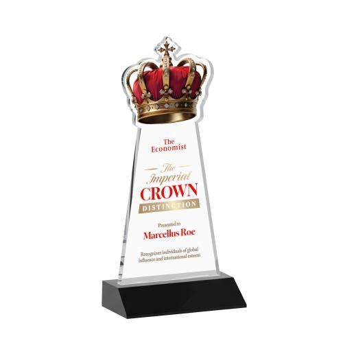 Awards and Plaques - Crystal Trophies - Crown Full Color Black Unique Crystal Trophy