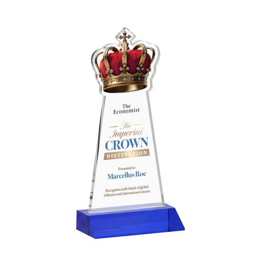 Awards and Plaques - Crystal Trophies - Crown Full Color Blue Unique Crystal Trophy