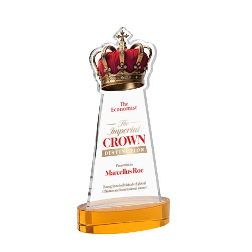 Awards and Plaques - Crystal Trophies - Crown Full Color on Alberton Base Amber Unique Crystal Trophy