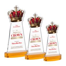 Crown Full Color on Alberton Base Amber Unique Crystal Trophy - Crystal Trophies