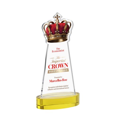 Awards and Plaques - Crystal Trophies - Crown Full Color on Alberton Base Gold Unique Crystal Trophy