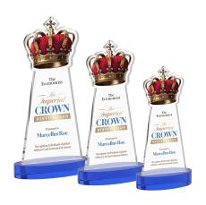 Crown Full Color on Alberton Base Blue Unique Crystal Trophy - Custom Trophies