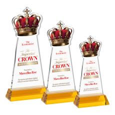 Crown Full Color on Hartford Base Amber Unique Crystal Trophy - Crystal Trophies