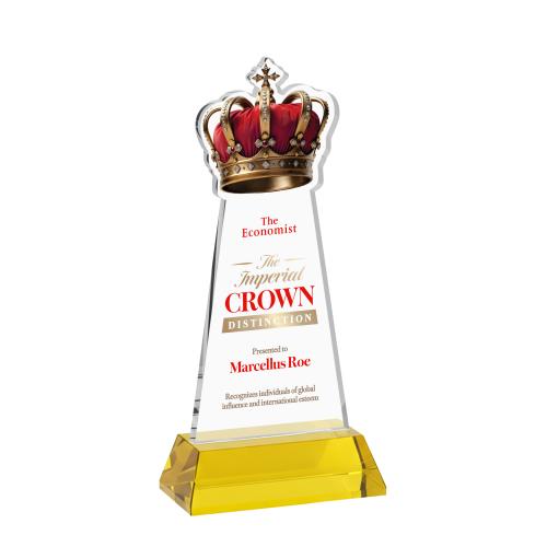 Awards and Plaques - Crystal Trophies - Crown Full Color on Hartford Base Gold Unique Crystal Trophy