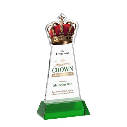 Awards and Plaques - Crystal Trophies - Crown Full Color on Hartford Base Green Unique Crystal Trophy