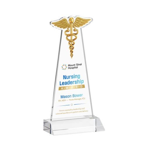 Awards and Plaques - Crystal Trophies - Caduceus Full Color Clear Unique Crystal Trophy