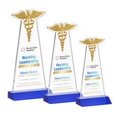 Caduceus Full Color Blue Unique Crystal Trophy - Crystal Trophies