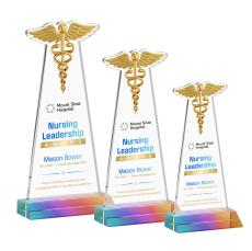 Caduceus Full Color Prismatic Unique Crystal Trophy - Crystal Trophies