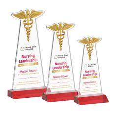 Caduceus Full Color Red Unique Crystal Trophy - Crystal Trophies