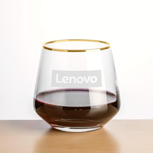 Custom Barware Glasses - Wine Glasses - Ledford Gold Rim Stemless Wine - Deep Etch