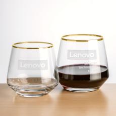 Ledford Gold Rim Stemless Wine - Deep Etch - Wine Glasses