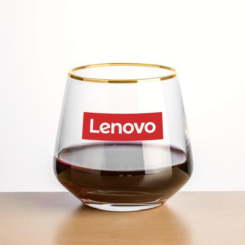 Custom Barware Glasses - Wine Glasses - Ledford Gold Rim Stemless Wine - Imprinted