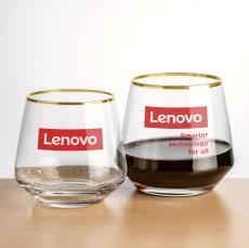 Ledford Gold Rim Stemless Wine - Imprinted - Wine Glasses