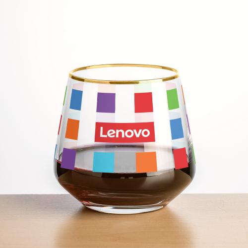 Custom Barware Glasses - Wine Glasses - Ledford Gold Rim Stemless Wine - Full Color