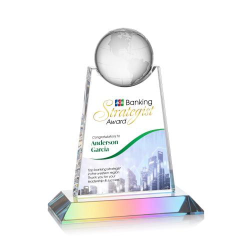 Awards and Plaques - Crystal Trophies - Mayes Full Color Prismatic Globe Crystal Trophy
