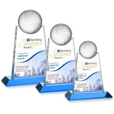 Mayes Full Color Sky Blue Globe Crystal Trophy - Crystal Trophies