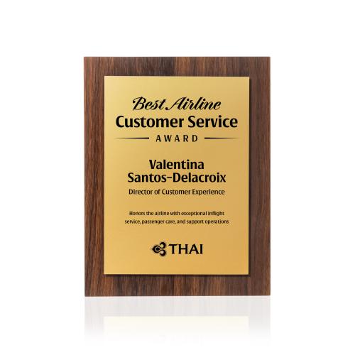 Awards and Plaques - Wall Plaque Awards - Millsboro Plaque - Walnut Finish/Gold