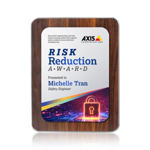 Awards and Plaques - Wall Plaque Awards - Reston Full Color Plaque - Walnut Finish/Silver