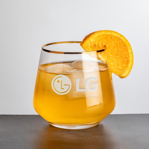 Custom Barware Glasses - Whisky Glasses - Ledford OTR/DOF Gold Rim - Deep Etch