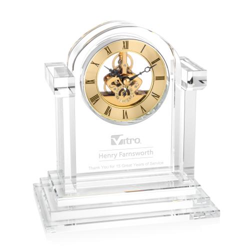 Awards and Plaques - Crystal Trophies - Crystal Clocks - Addison Clock - Gold