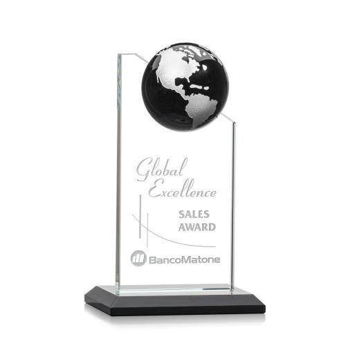 Awards and Plaques - Crystal Trophies - Myers Globe Black/Silver Peaks Crystal Trophy