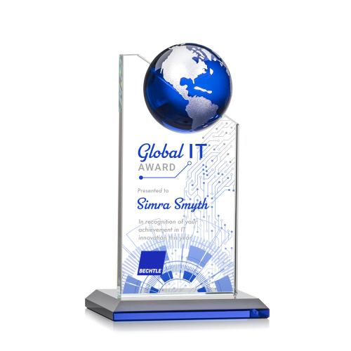 Awards and Plaques - Crystal Trophies - Myers Full Color Blue/Silver Peaks Crystal Trophy
