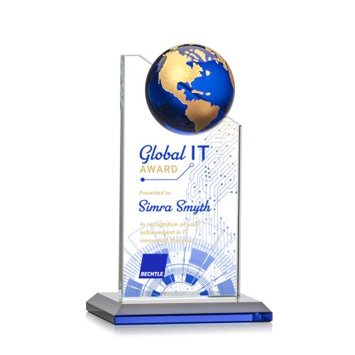 Awards and Plaques - Crystal Trophies - Myers Full Color Blue/Gold Peaks Crystal Trophy