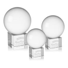 Crystal Ball Globe on Cube Crystal Trophy - Crystal Globe Awards