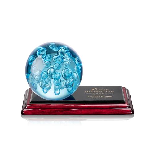 Awards and Plaques - Glass Trophies - Art Glass Trophies - Addison Globe on Rosewood Base Glass Trophy