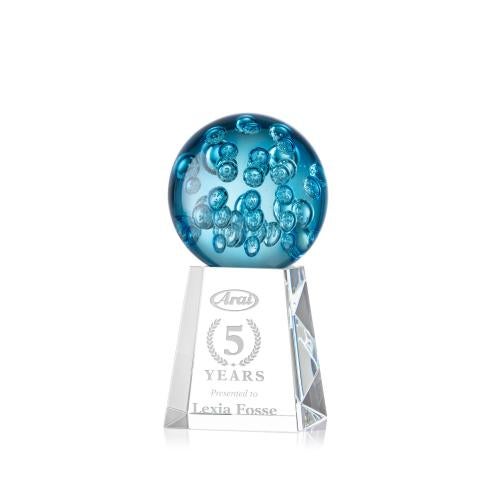 Awards and Plaques - Glass Trophies - Art Glass Trophies - Addison Globe on Medium Crystal Base Glass Trophy
