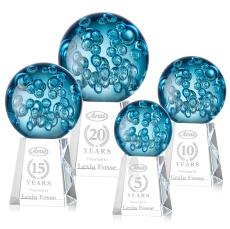 Addison Globe on Medium Crystal Base Glass Trophy - Art Glass Trophies