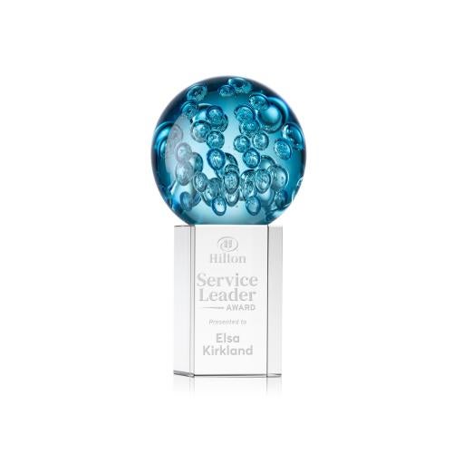 Awards and Plaques - Glass Trophies - Art Glass Trophies - Addison Globe on Yoder Base Glass Trophy