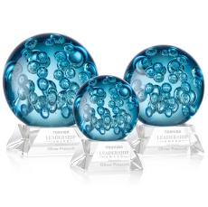 Addison on Cahill Base Clear Globe Glass Trophy - Art Glass Trophies