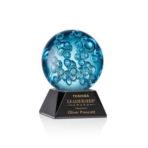 Awards and Plaques - Glass Trophies - Art Glass Trophies - Addison on Cahill Base Black Globe Glass Trophy
