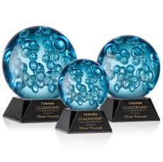 Addison on Cahill Base Black Globe Glass Trophy - Art Glass Trophies