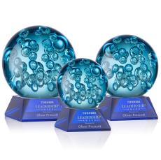 Addison on Cahill Base Blue Globe Glass Trophy - Art Glass Trophies