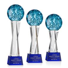 Addison on Saldana Crystal Base Blue Globe Glass Trophy - Art Glass Trophies