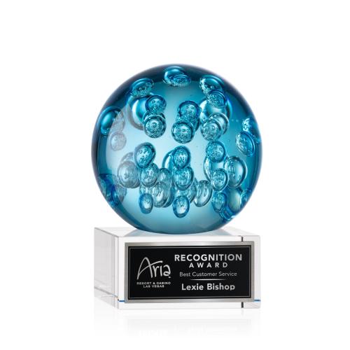 Awards and Plaques - Glass Trophies - Art Glass Trophies - Addison on Plated Crystal Base Clear Globe Glass Trophy