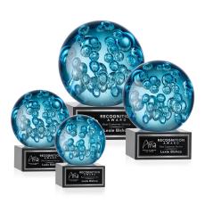 Addison on Plated Crystal Base Black Globe Glass Trophy - Art Glass Trophies