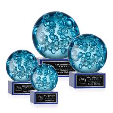 Addison on Plated Crystal Base Blue Globe Glass Trophy - Art Glass Trophies