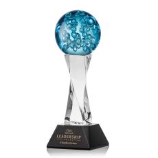 Addison on Spirale Spire Base Black Globe Glass Trophy - Art Glass Trophies