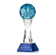 Addison on Spirale Spire Base Blue Globe Glass Trophy - Art Glass Trophies