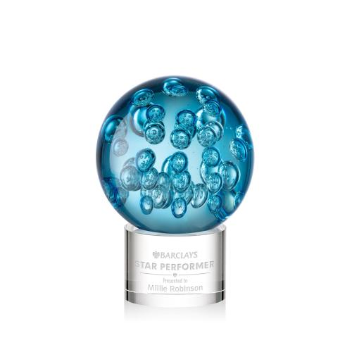 Awards and Plaques - Glass Trophies - Art Glass Trophies - Addison on Round Base Clear Globe Glass Trophy