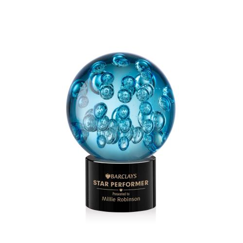 Awards and Plaques - Glass Trophies - Art Glass Trophies - Addison on Round Base Black Globe Glass Trophy