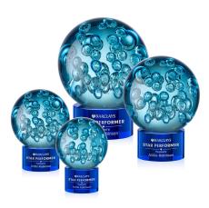 Addison on Round Base Blue Globe Glass Trophy - Art Glass Trophies