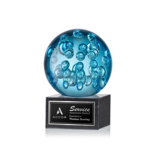 Awards and Plaques - Glass Trophies - Art Glass Trophies - Addison Globe on Square Marble Base Glass Trophy