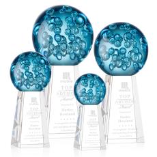 Addison Globe on Tall Crystal Base Glass Trophy - Art Glass Trophies