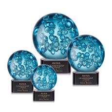 Addison on Half Round Base Black Globe Glass Trophy - Art Glass Trophies
